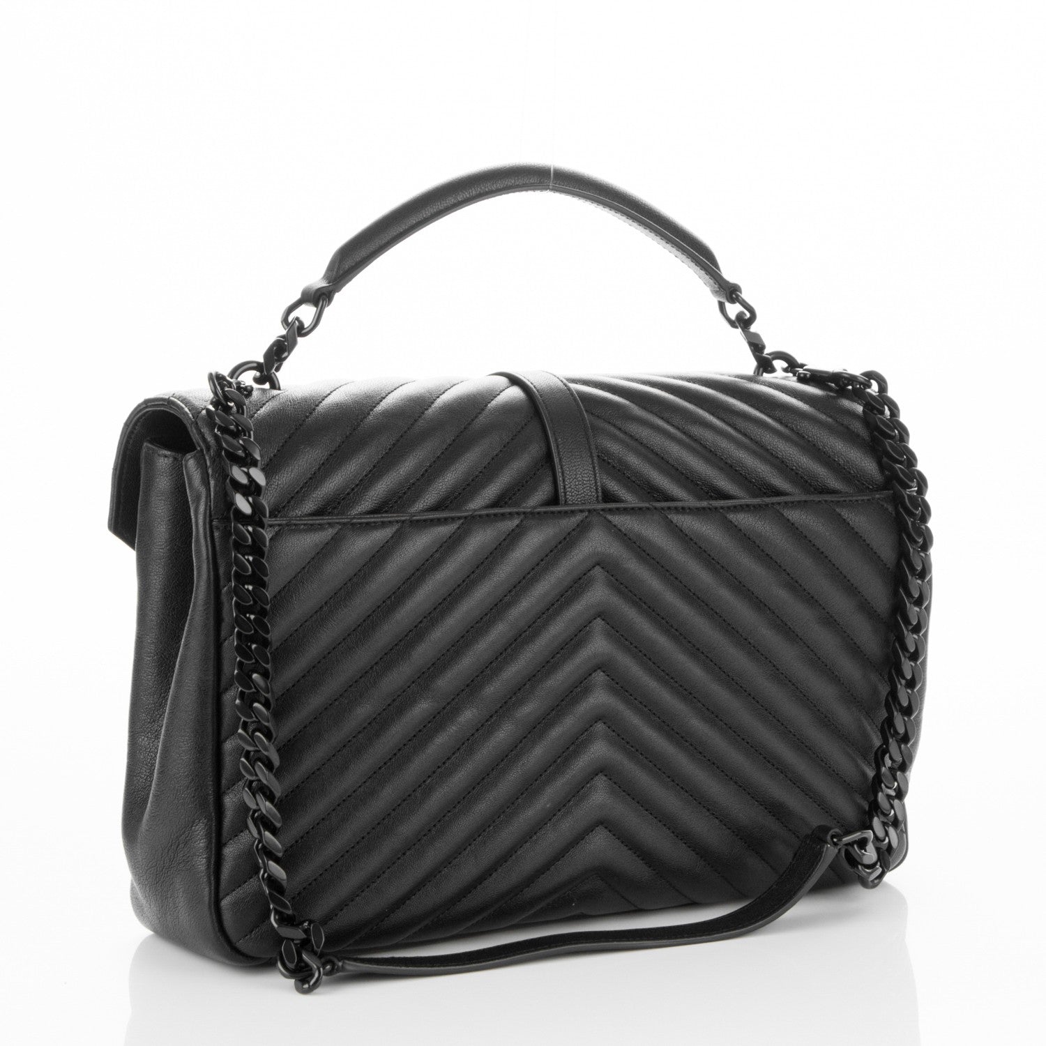 Saint Laurent Sheepskin Matelasse Chevron Monogram Monochrome Large College Satchel Black 3 of 6