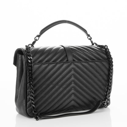 Saint Laurent Sheepskin Matelasse Chevron Monogram Monochrome Large College Satchel Black 3 of 6