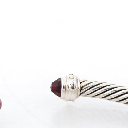 David Yurman Sterling Silver Garnet Diamond 5mm Cable Classics Bracelet 8 of 14