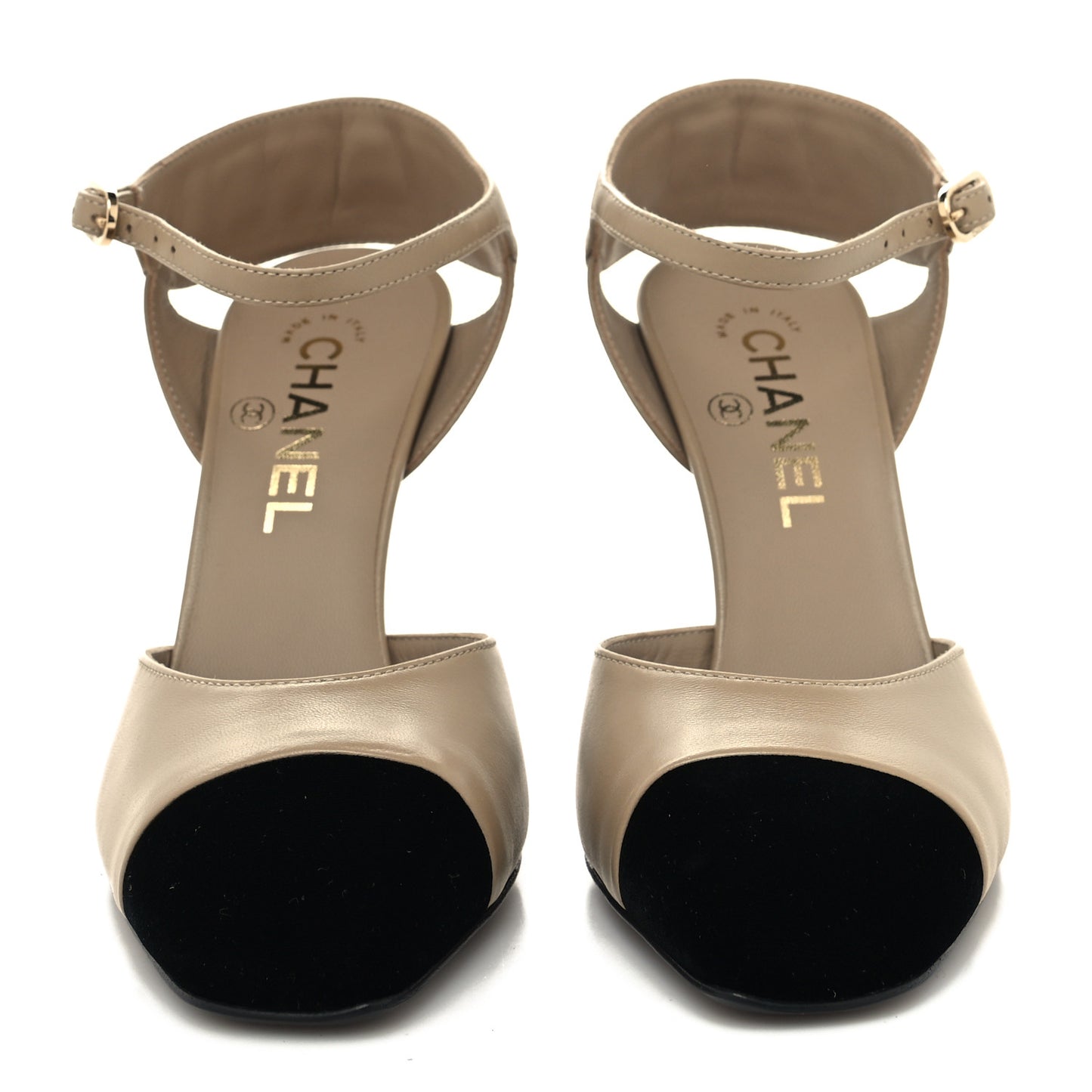 Lambskin Velvet Cap Toe Logo Pumps 37 Beige Black