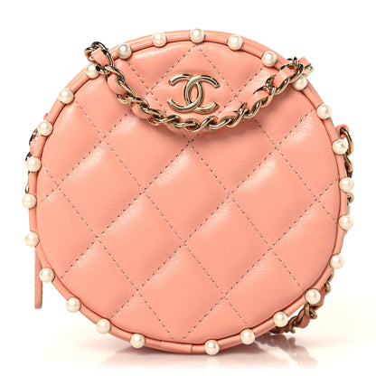 Chanel Calfskin Quilted Pearl Round Clutch With Chain Pink 1 of 10