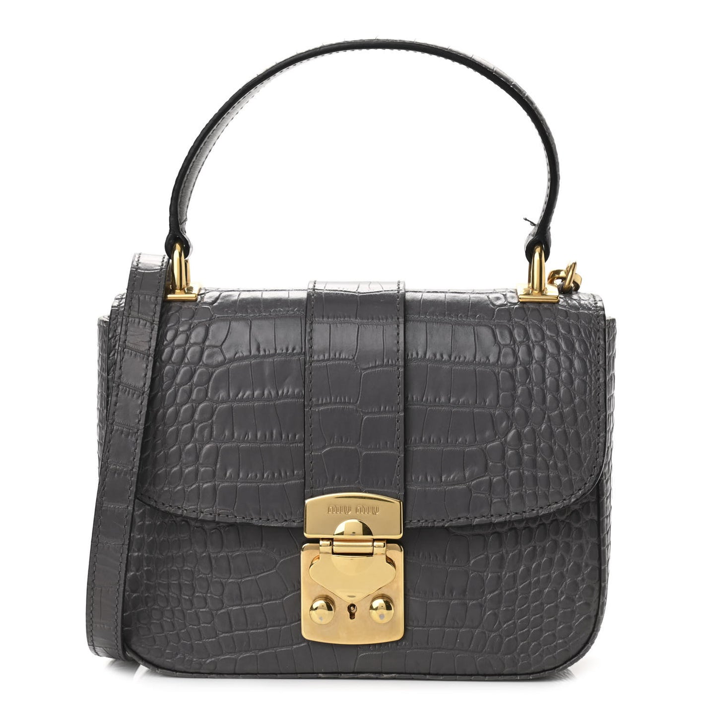 Crocodile Print Calfskin Top Handle Bag Mercurio