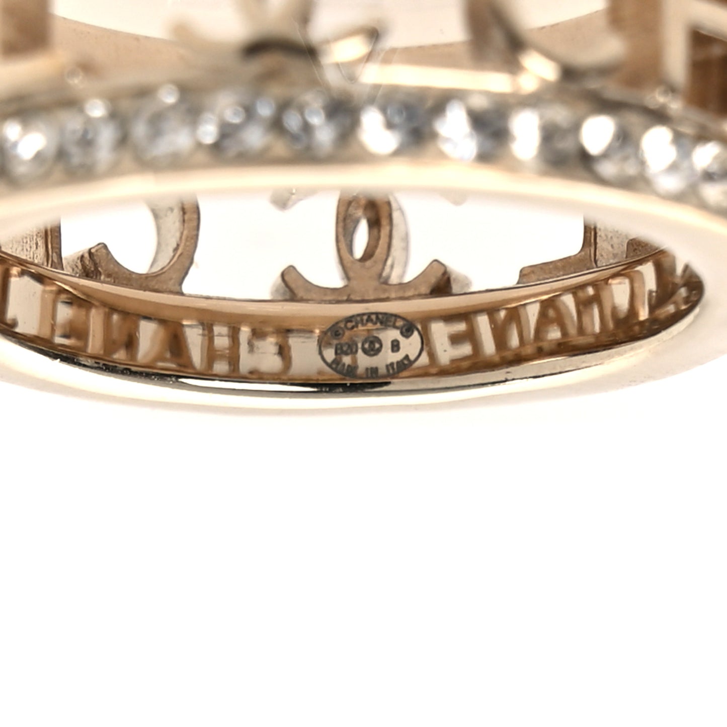 Metal Crystal Bow-tiful CC Logo Ring 53 6.5 Gold