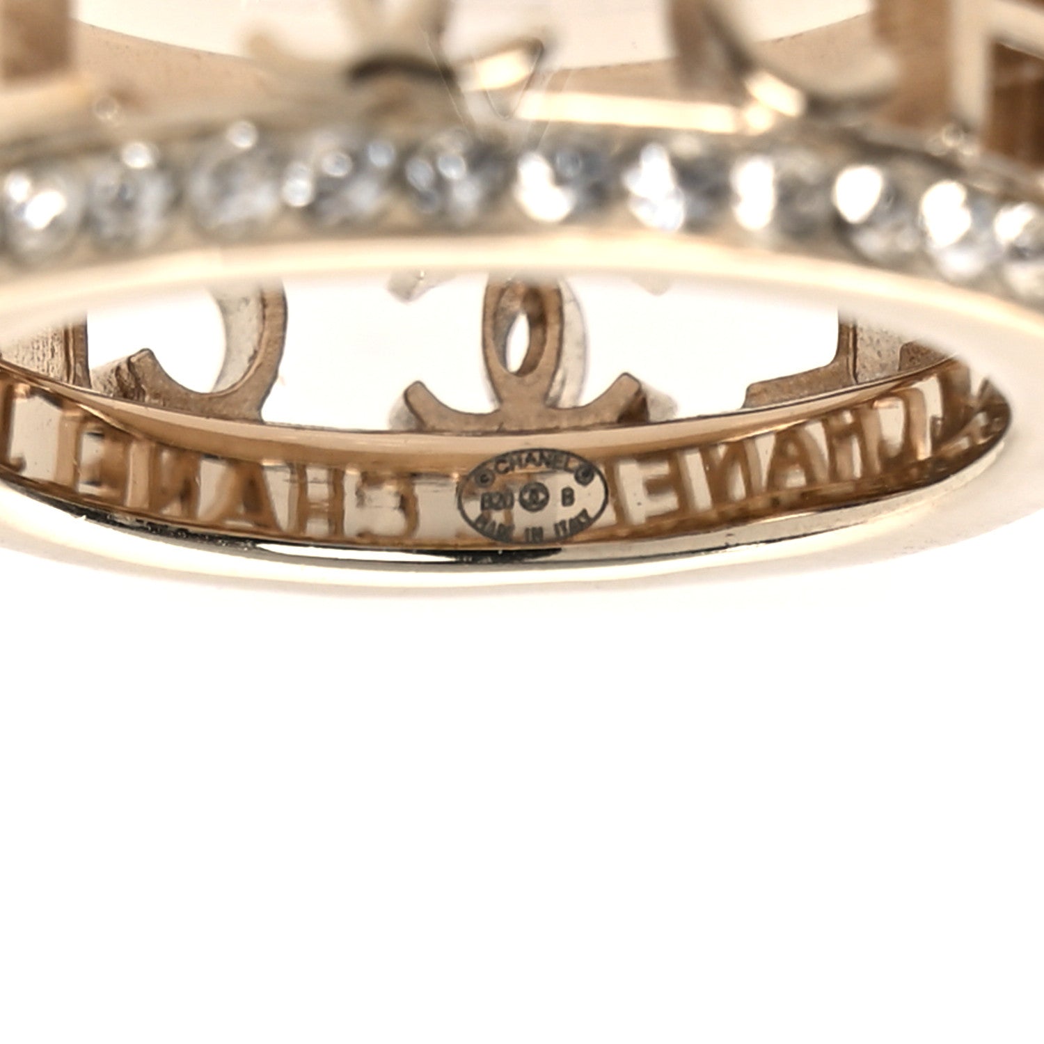 Chanel Metal Crystal Bow-tiful CC Logo Ring 53 6.5 Gold 4 of 5