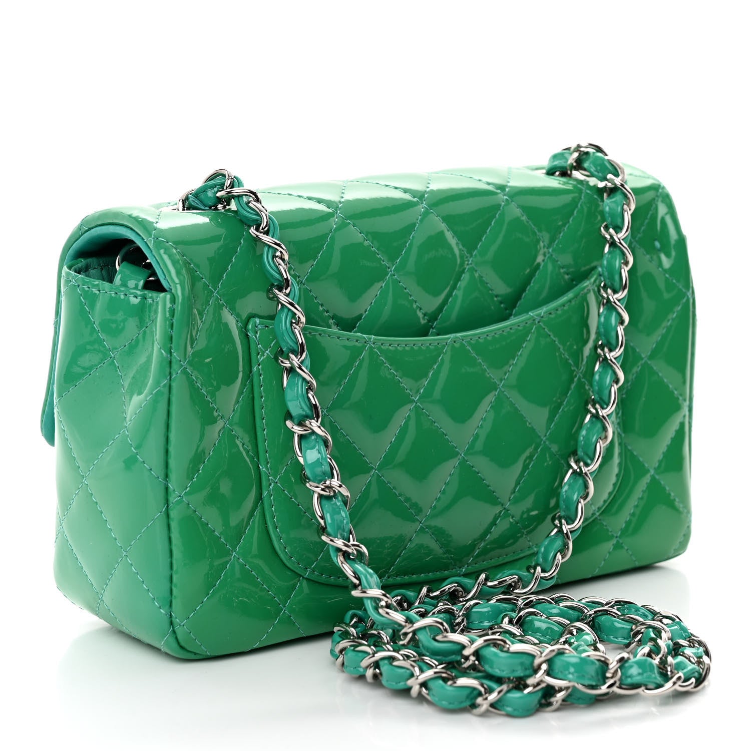 Chanel Patent Calfskin Quilted Mini Rectangular Flap Green 3 of 11