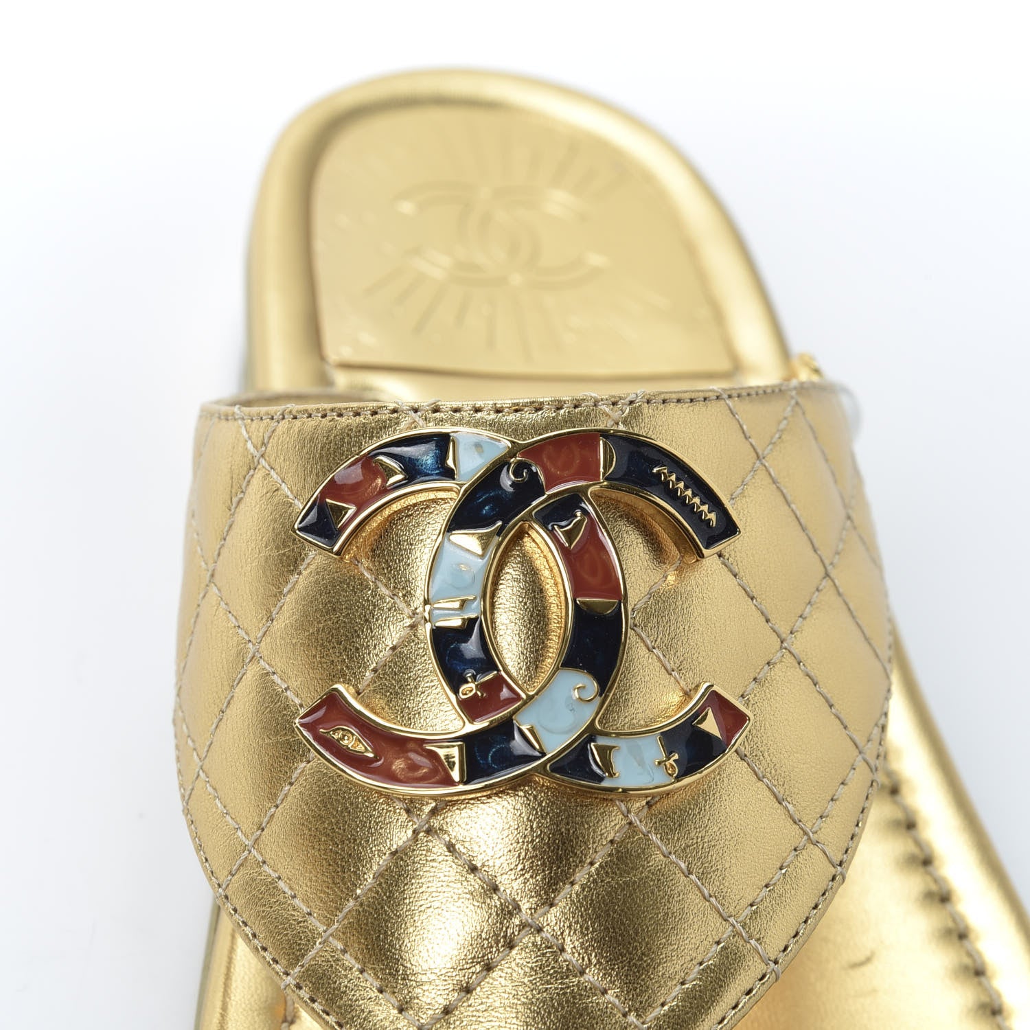Chanel Metallic Lambskin Enamel CC Thong Sandals 39.5 Gold 8 of 11