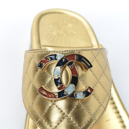 Chanel Metallic Lambskin Enamel CC Thong Sandals 39.5 Gold 8 of 11