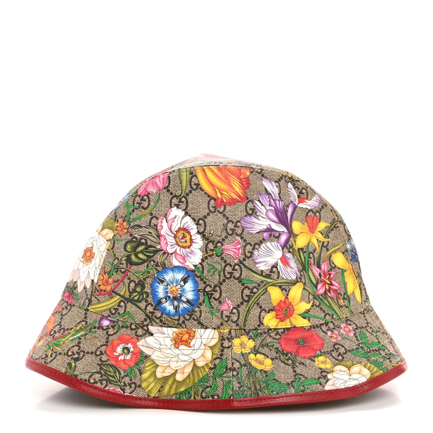 GG Supreme Monogram Flora Fedora Hat L Red