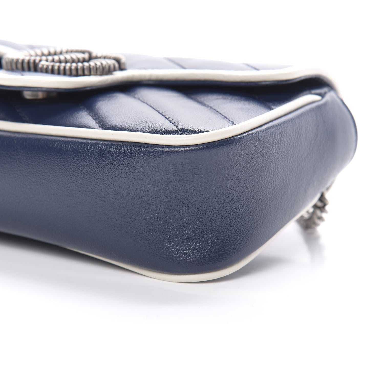 Gucci Vintage Effect Calfskin Matelasse Diagonal Super Mini Torchon GG Marmont Shoulder Bag Blue Agata Mystic White 10 of 11