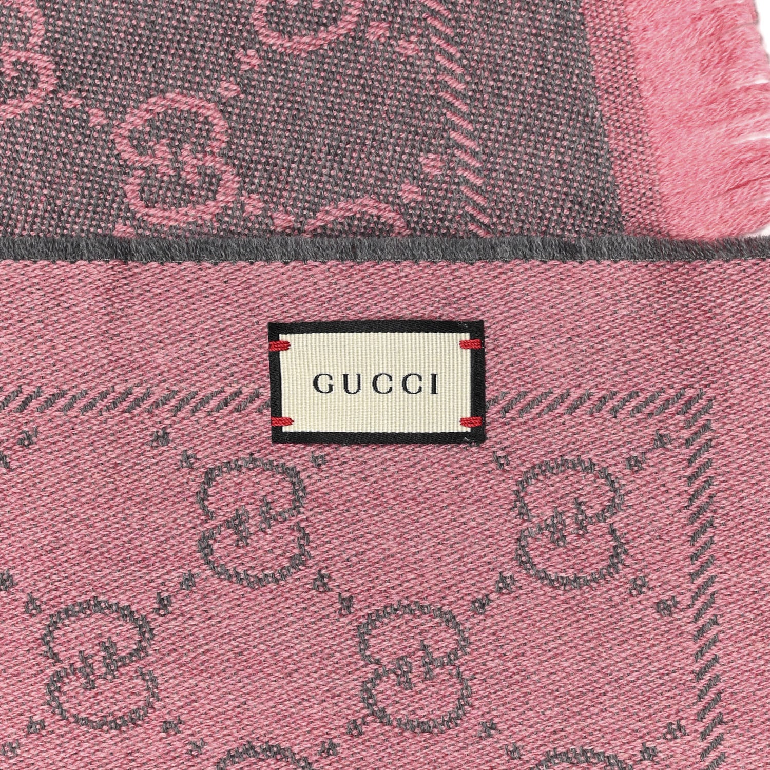 Gucci Wool Jacquard GG Monogram Sten Fringe Scarf Graphite Pink 3 of 4