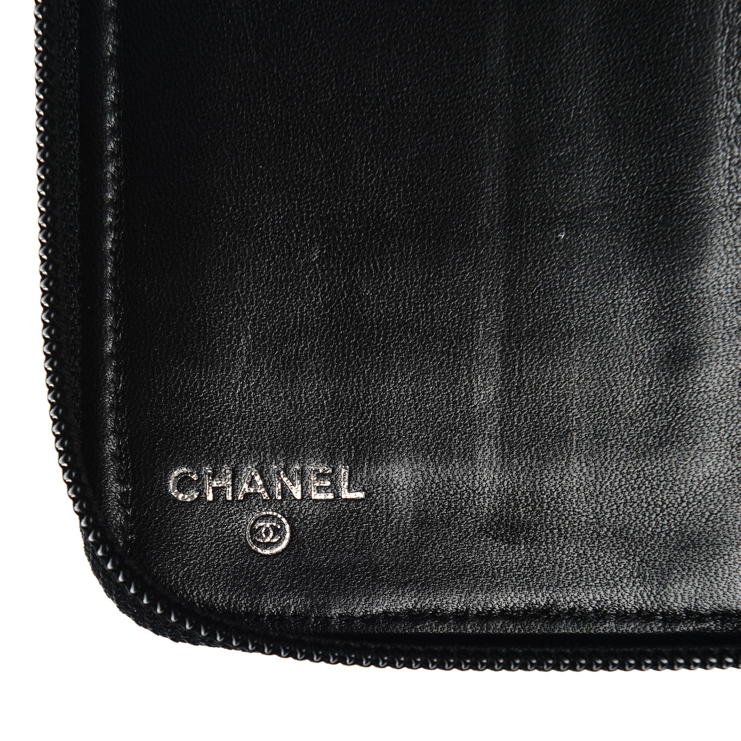 Chanel Lambskin Camellia Embossed Zip Around Organizer Wallet Black 6 of 9