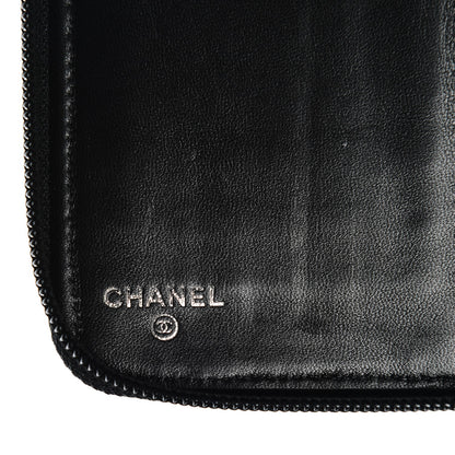 Chanel Lambskin Camellia Embossed Zip Around Organizer Wallet Black 6 of 9