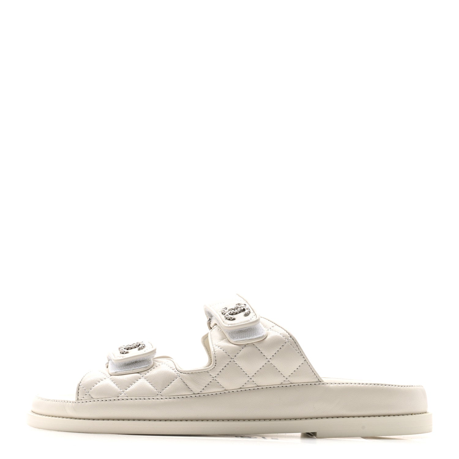 Chanel Lambskin Quilted Velcro Dad Chain CC Slide Sandals 39.5 White 1 of 11