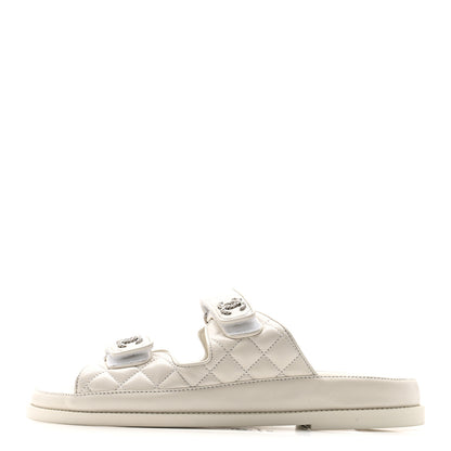 Chanel Lambskin Quilted Velcro Dad Chain CC Slide Sandals 39.5 White 1 of 11