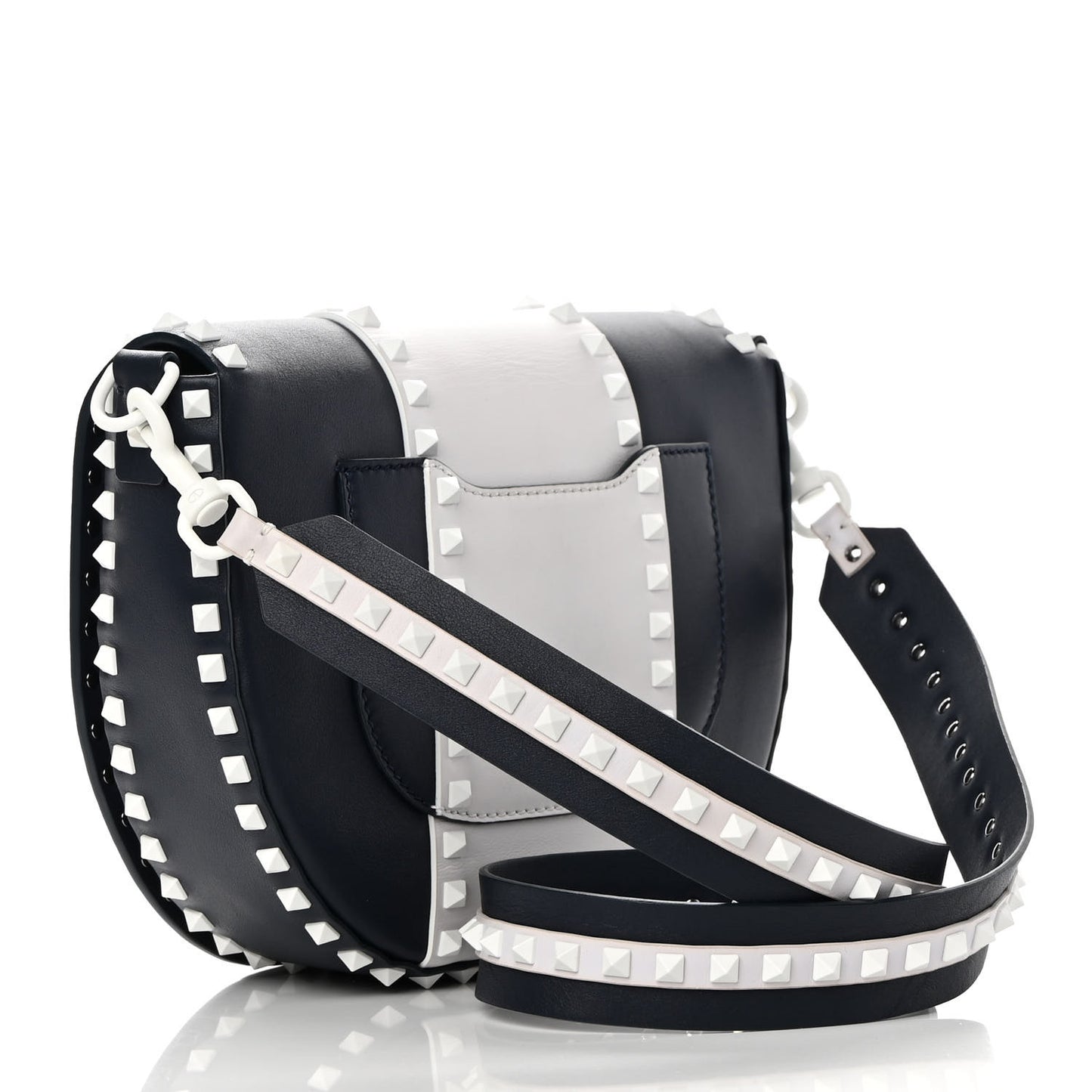 Vitello Colorblock Large Free Rockstud Halfmoon Saddle Bag Marine White