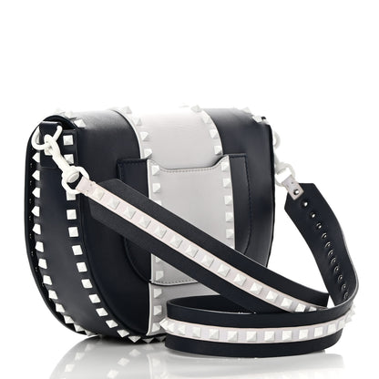 Valentino Garavani Vitello Colorblock Large Free Rockstud Halfmoon Saddle Bag Marine White 3 of 14
