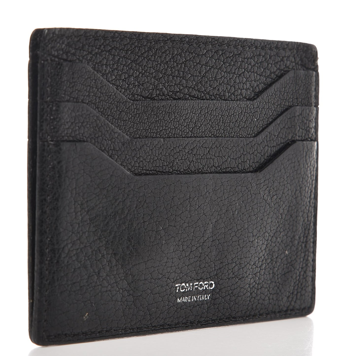 Grained Calfskin Open Side Card Holder Black
