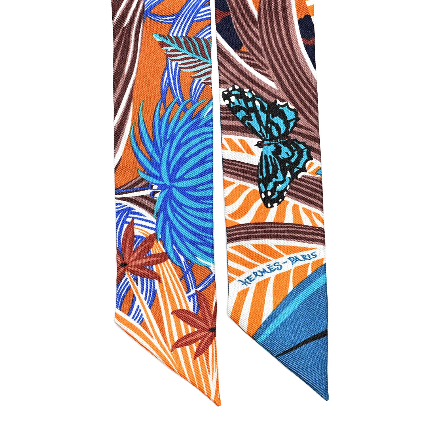 Hermes Silk Jaguar Quetzal Twilly Brun Bleu Orange 2 of 3