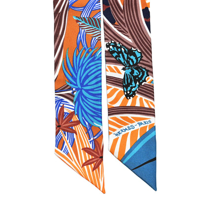 Hermes Silk Jaguar Quetzal Twilly Brun Bleu Orange 2 of 3