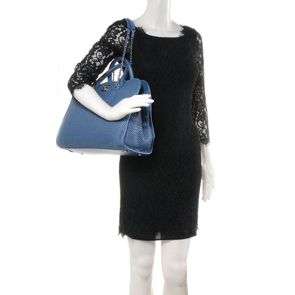 Chanel Calfskin Perforated Up In The Air Tote Dark Blue 2 of 9
