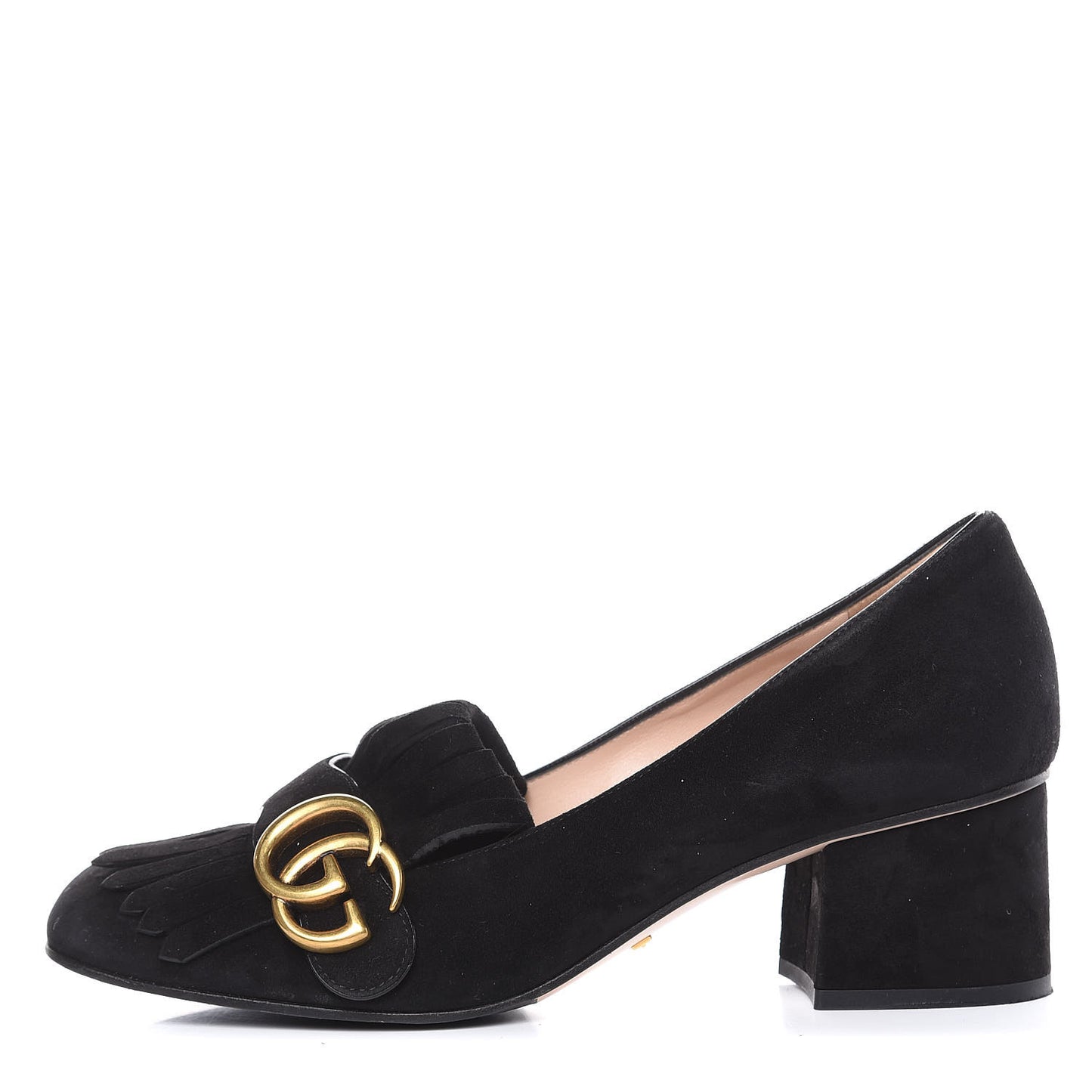 Kid Scamosciato GG Marmont Fringe 50mm Loafer Pumps 36.5 Black