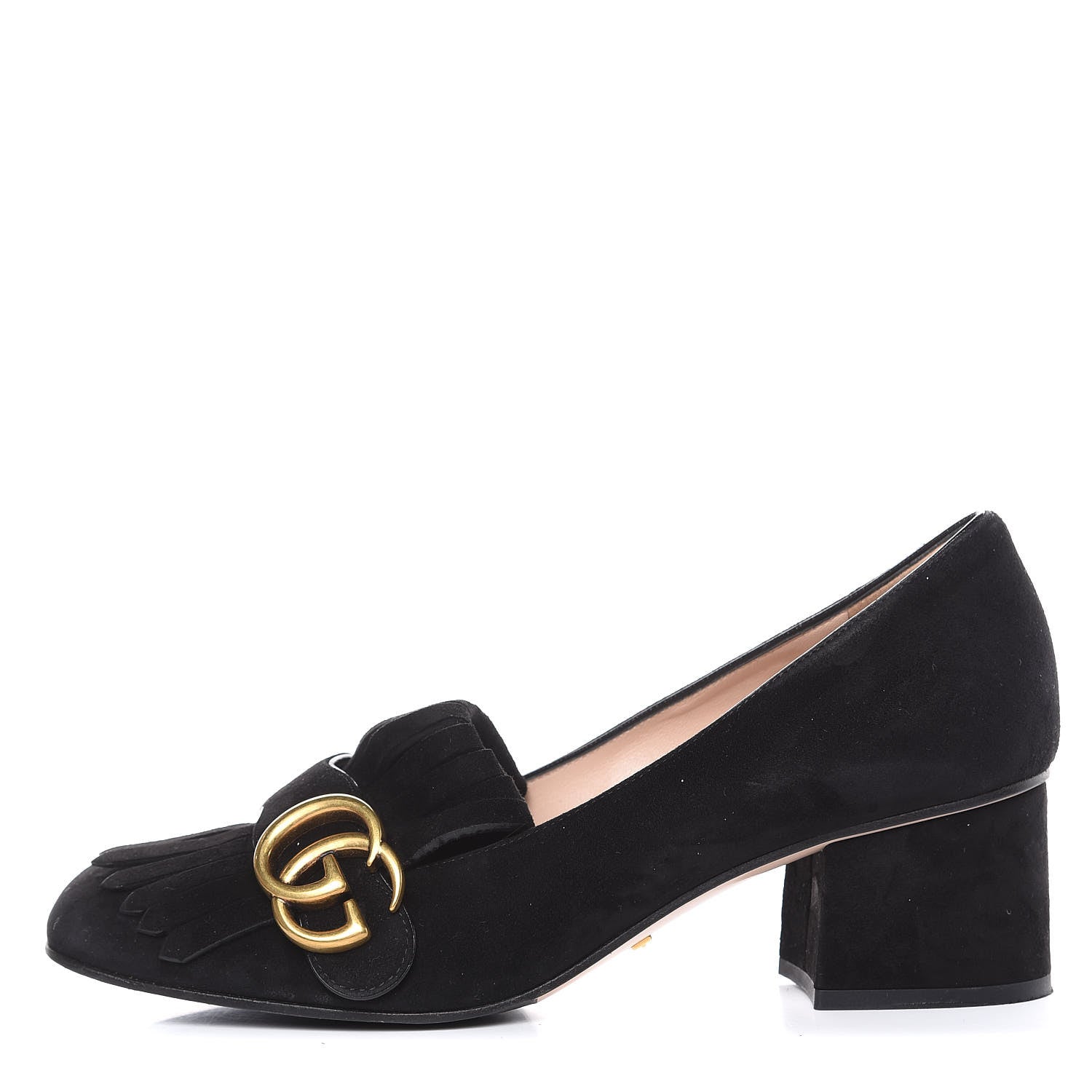Gucci Kid Scamosciato GG Marmont Fringe 50mm Loafer Pumps 36.5 Black 1 of 11