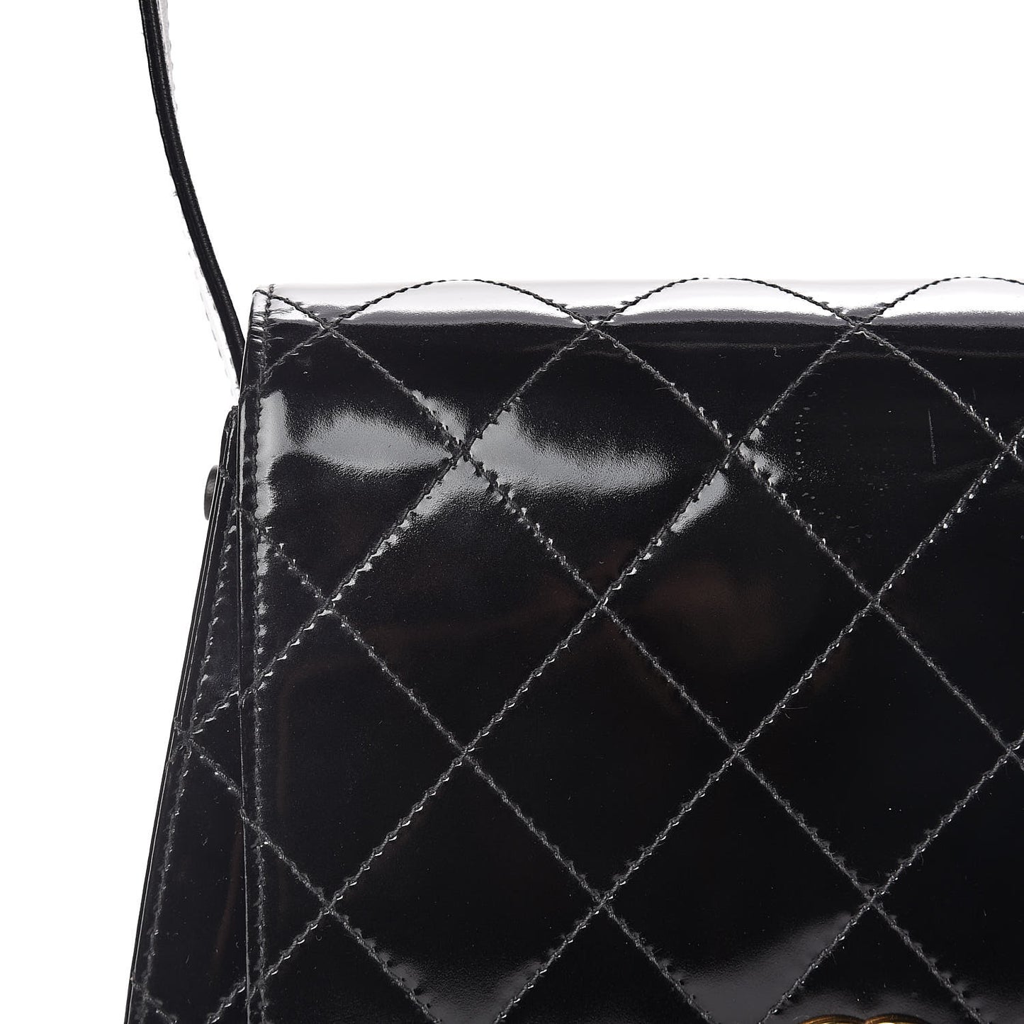 Glazed Calfskin Stitched Shoulder Flap Bag Black