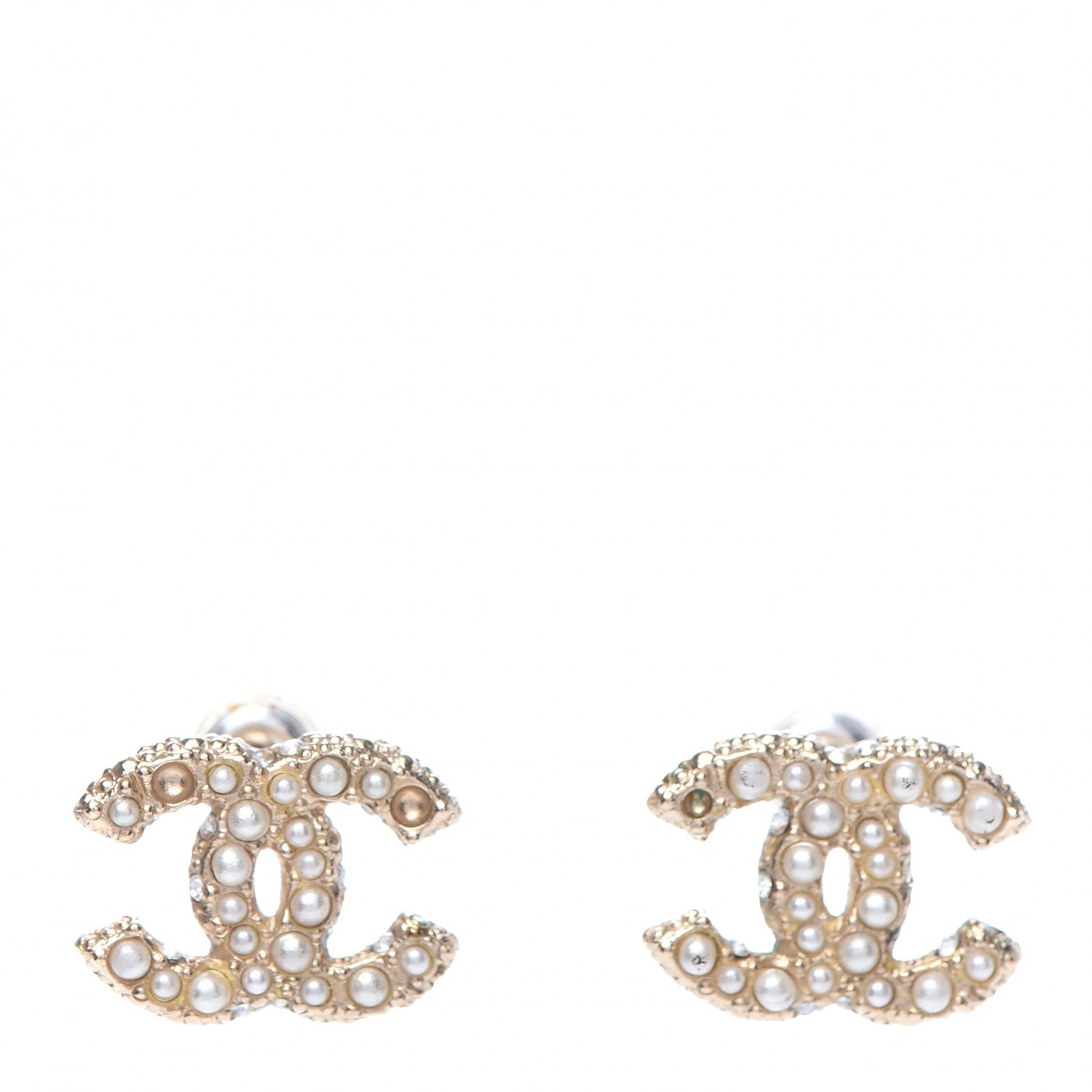 Chanel Metal Pearl CC Earrings Gold 1 of 5