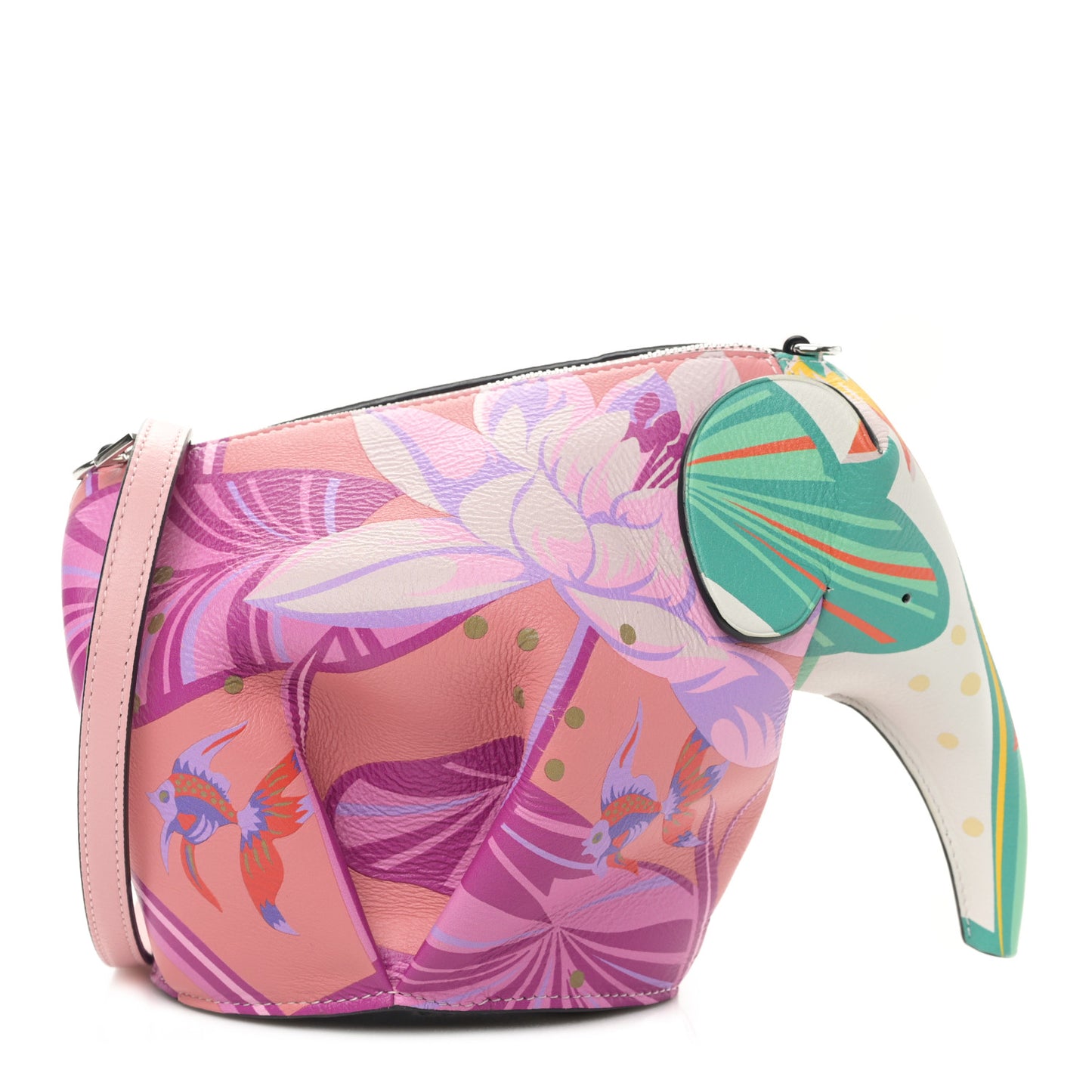 Calfskin Paula's Ibiza Printed Elephant Crossbody Bag Pink White
