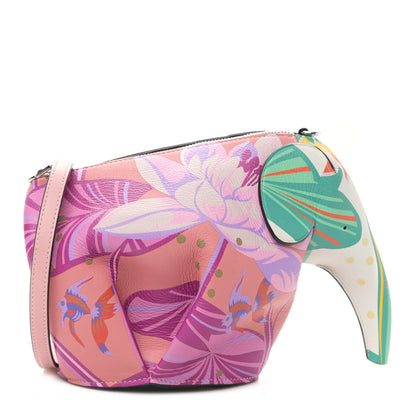 Loewe Calfskin Paula's Ibiza Printed Elephant Crossbody Bag Pink White 1 of 8
