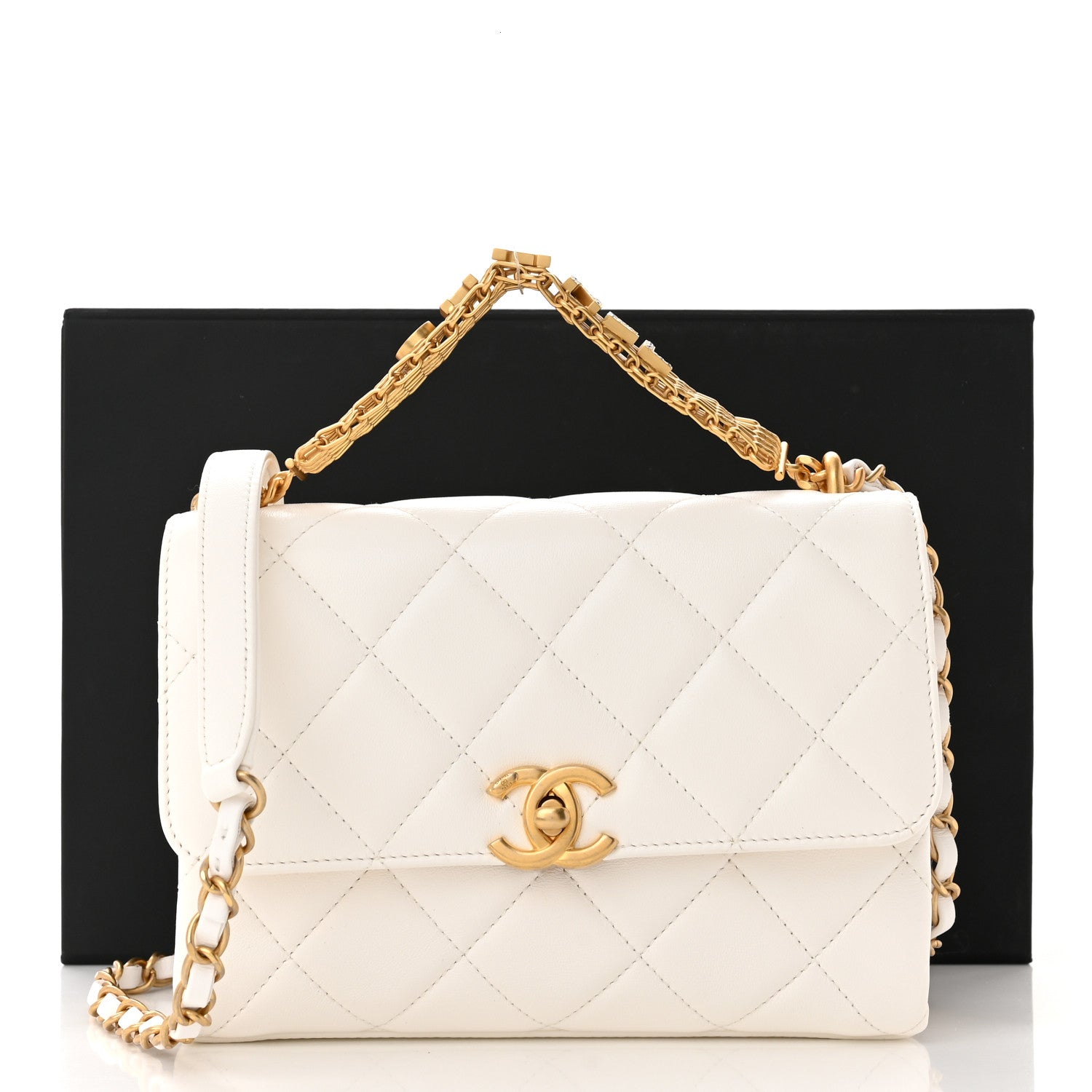 Chanel Lambskin Quilted Small CC Crystal Logo Chain Flap White 11 of 11