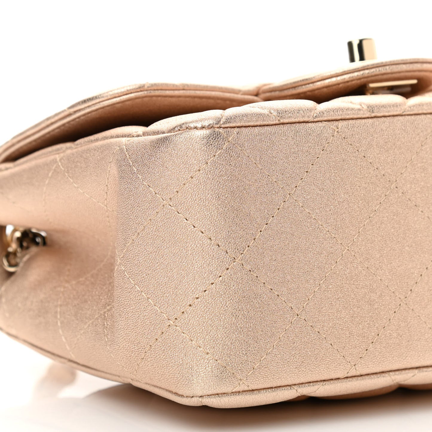 Metallic Lambskin Quilted Mini Square Flap Gold