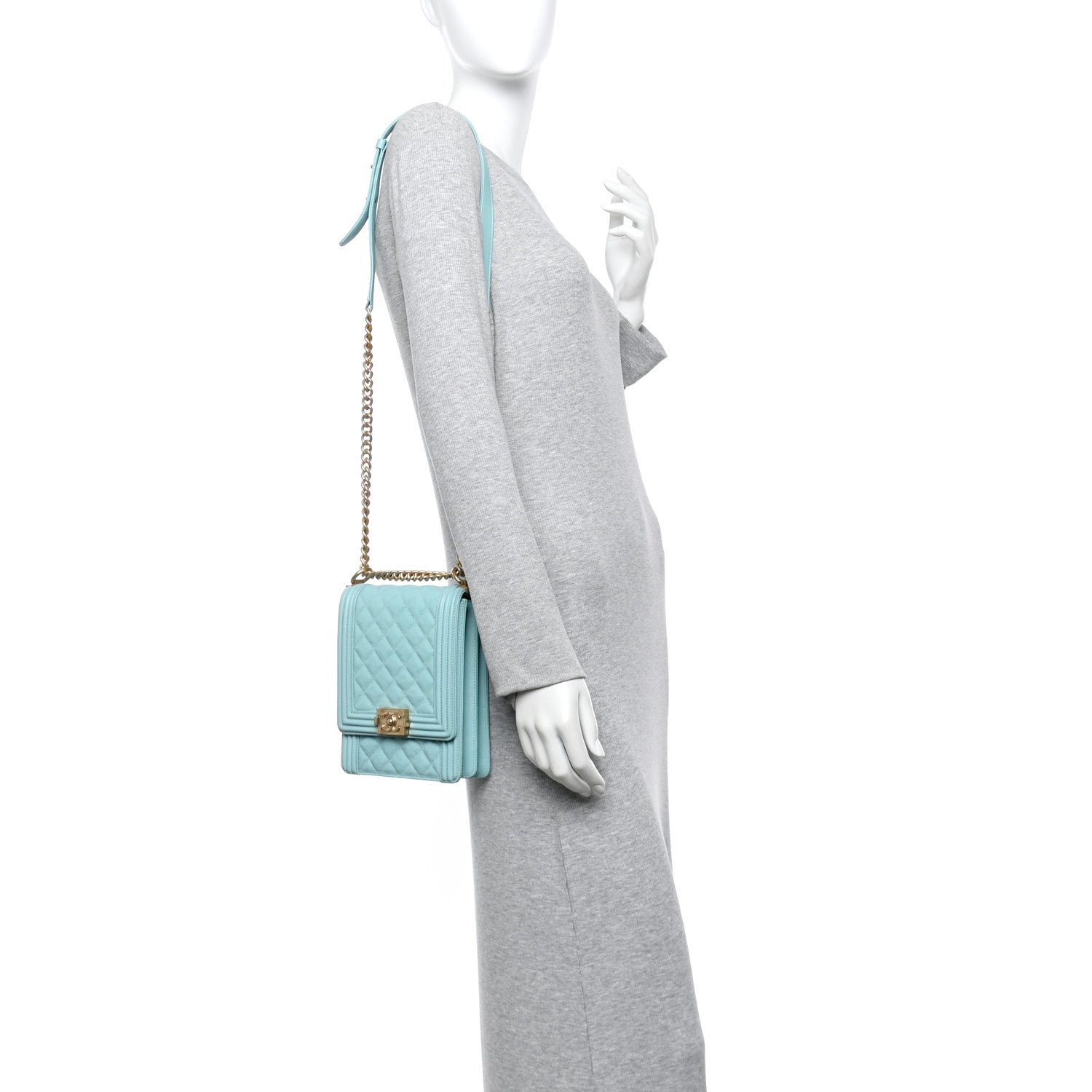 Chanel Caviar Quilted North South Boy Flap Light Blue 2 of 10