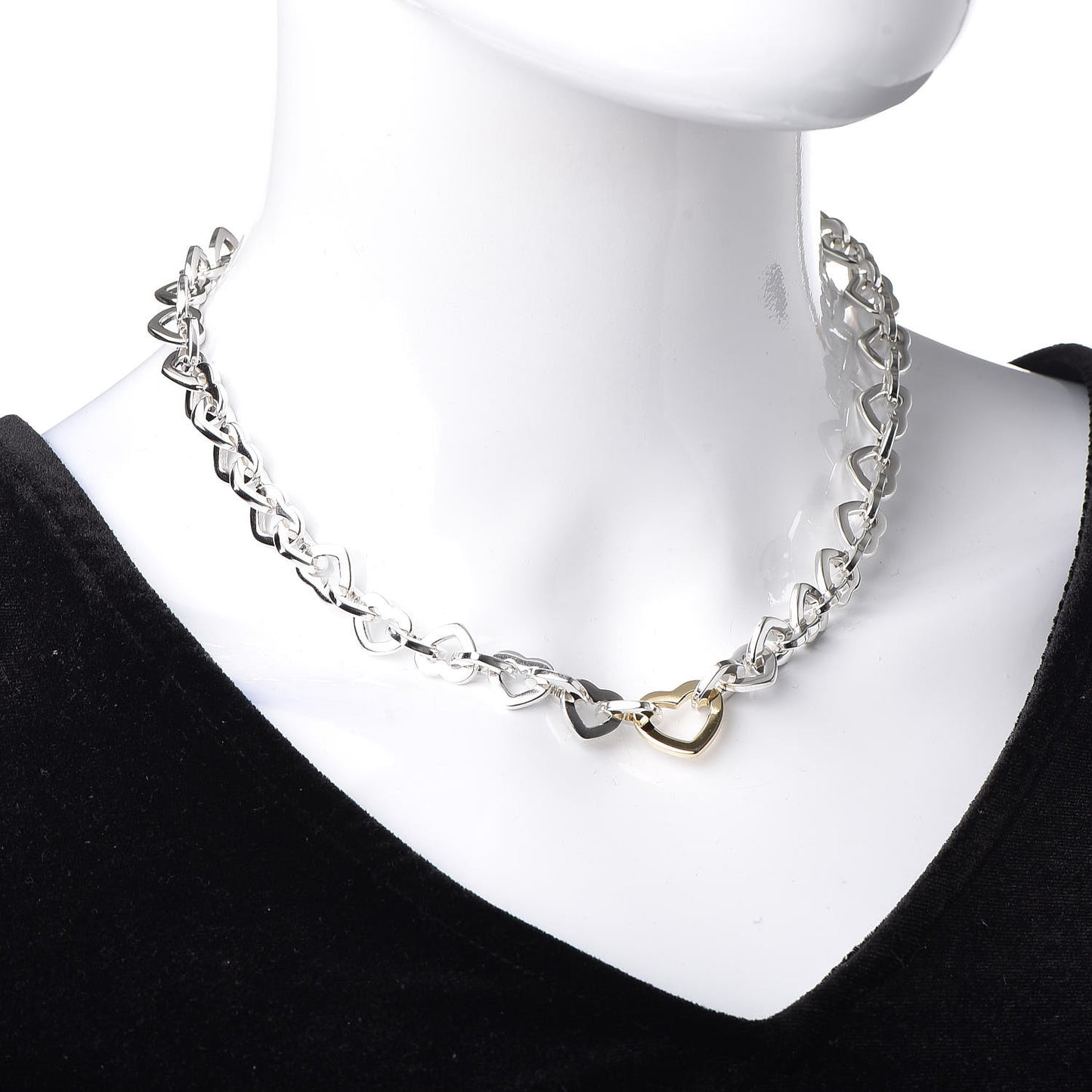 Sterling Silver 18K Yellow Gold Heart Link Necklace