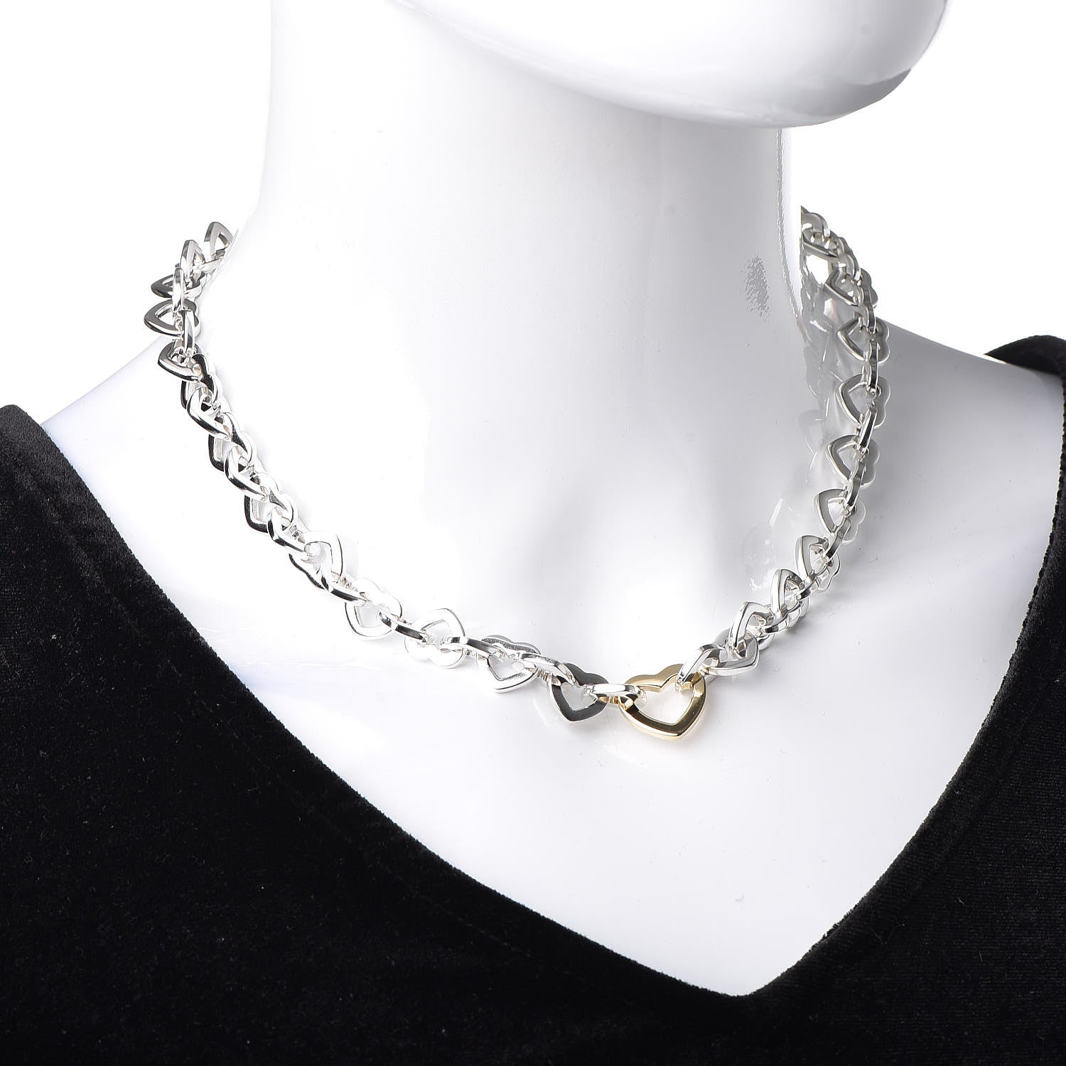 Tiffany Sterling Silver 18K Yellow Gold Heart Link Necklace 2 of 6