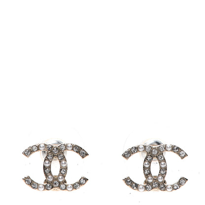 Chanel Pearl Crystal CC Earrings Gold 1 of 5