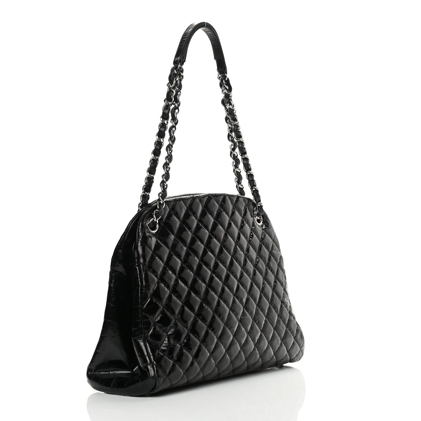 Glazed Calfskin Quilted Large Just Mademoiselle Bowling Bag Black