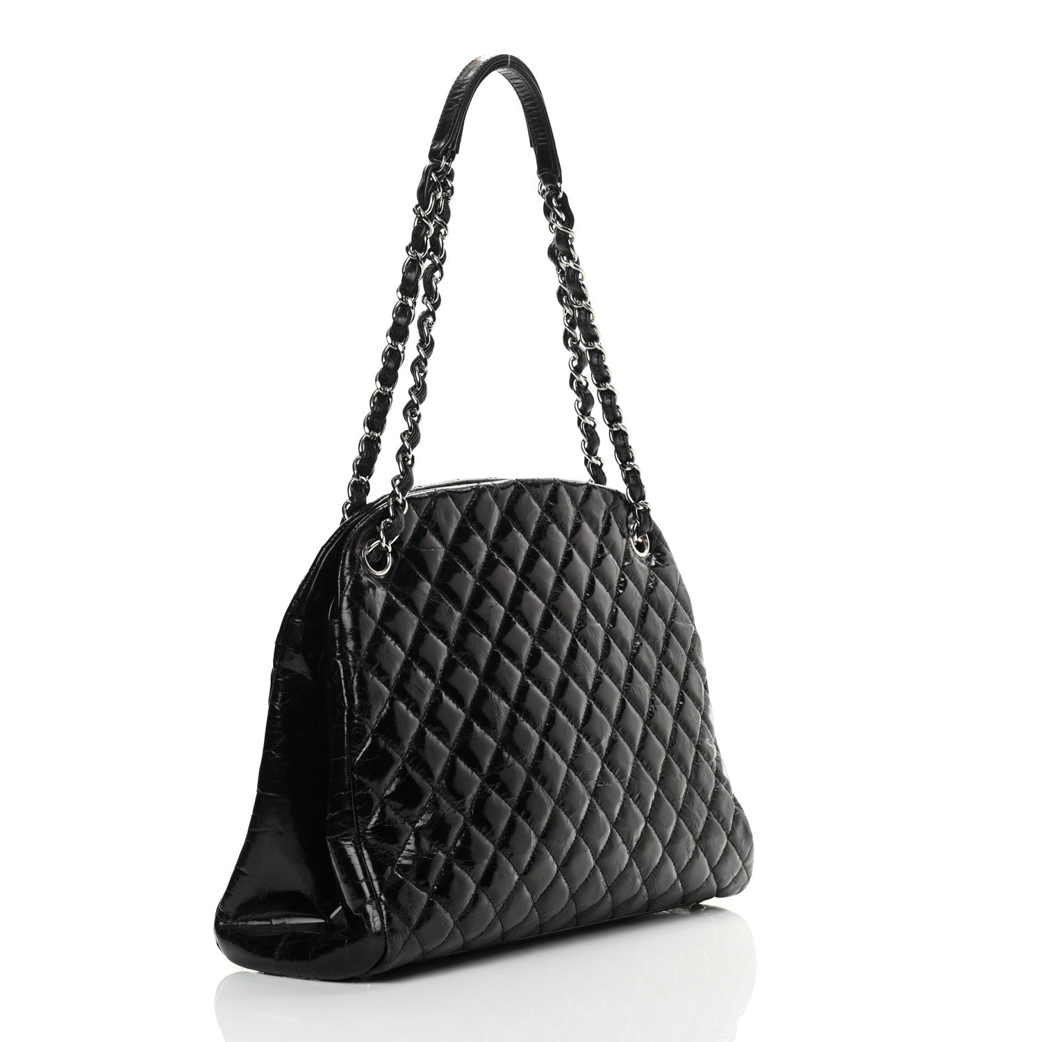Chanel Glazed Calfskin Quilted Large Just Mademoiselle Bowling Bag Black 3 of 19