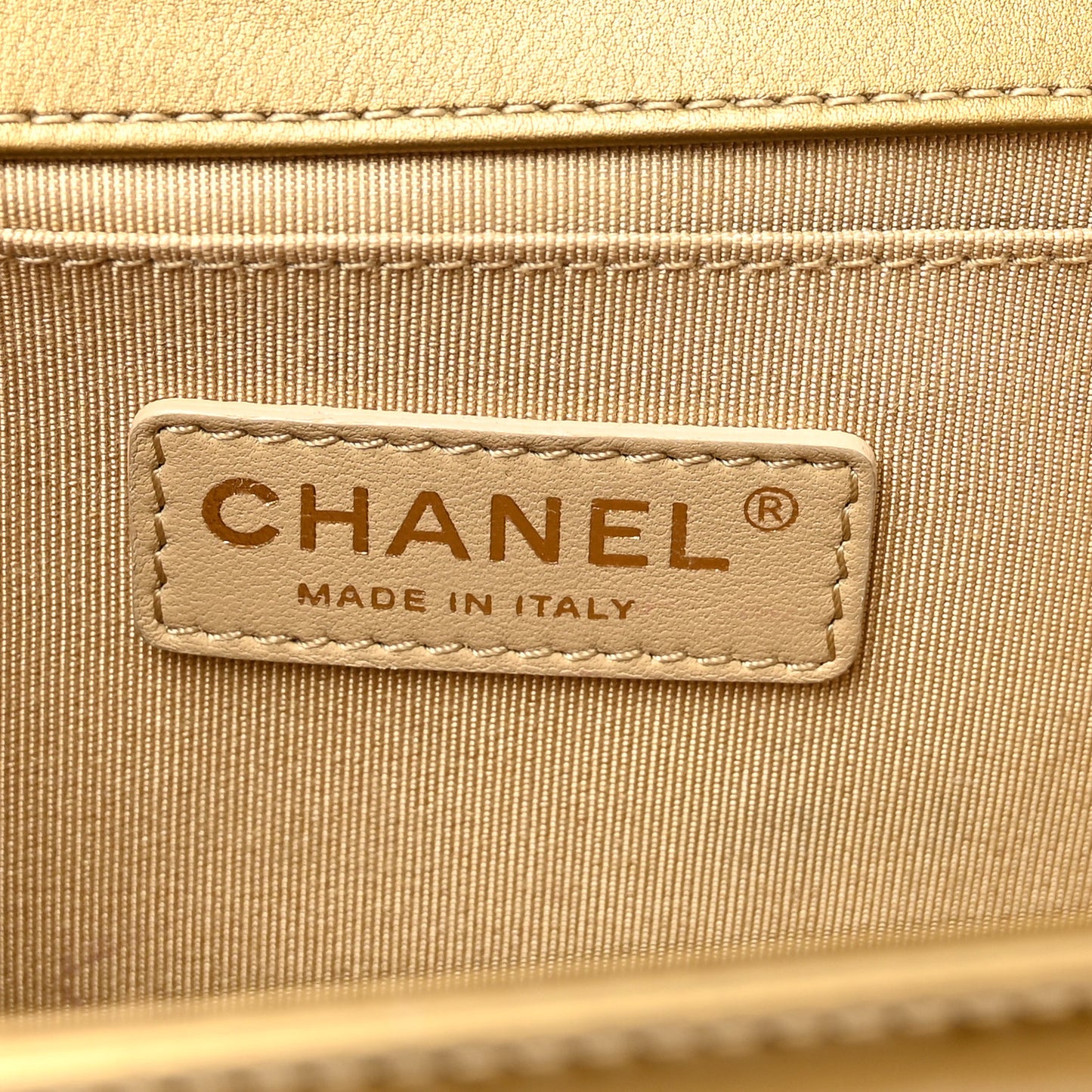 Metallic Patent Calfskin Quilted Medium Boy Flap Gold
