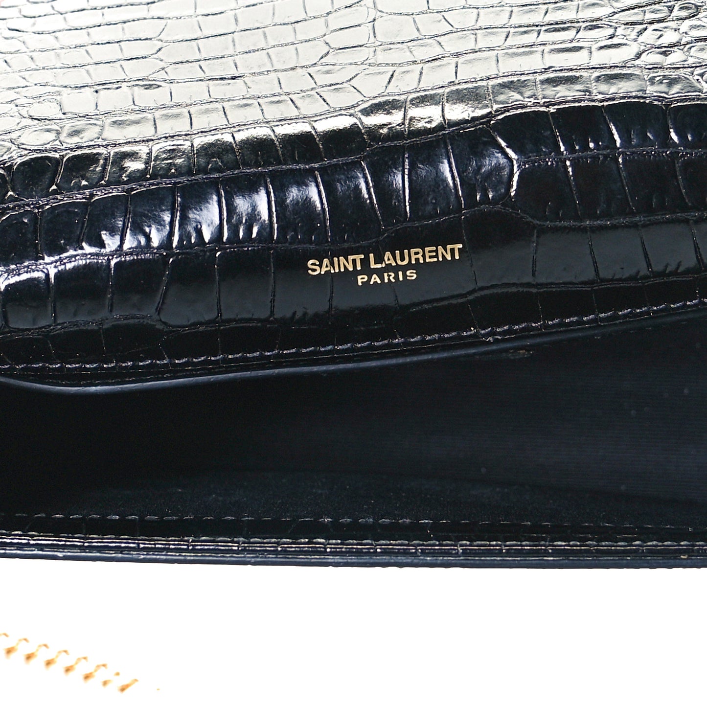 Calfskin Crocodile Embossed Small Classic Monogram Kate Tassel Satchel Black