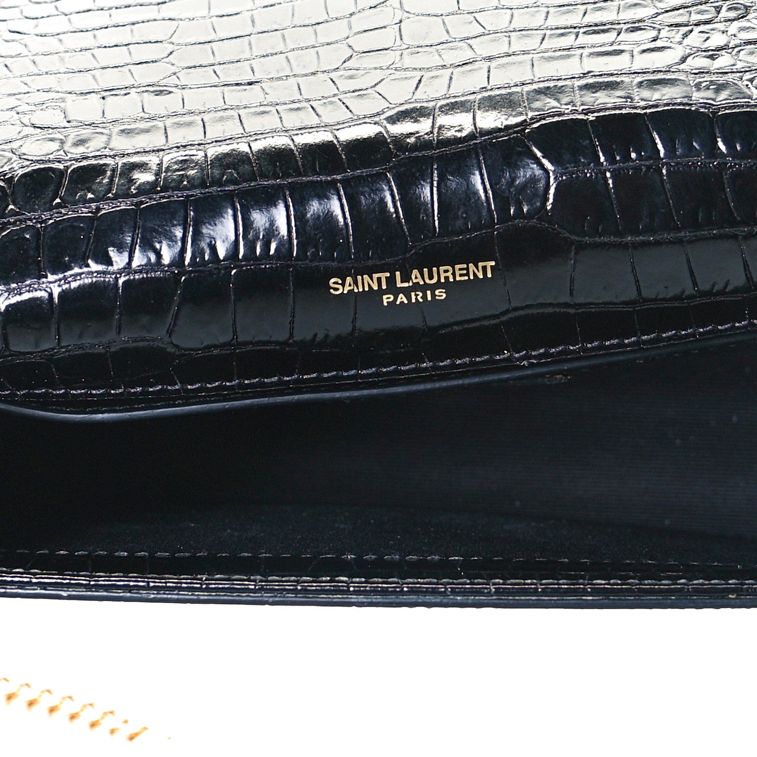 Saint Laurent Calfskin Crocodile Embossed Small Classic Monogram Kate Tassel Satchel Black 6 of 6