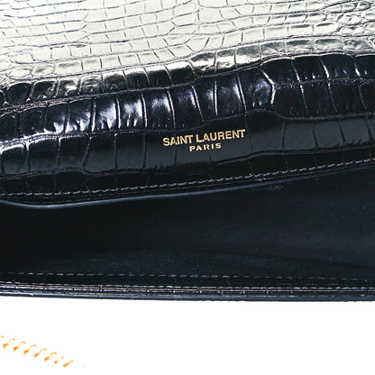 Saint Laurent Calfskin Crocodile Embossed Small Classic Monogram Kate Tassel Satchel Black 6 of 6