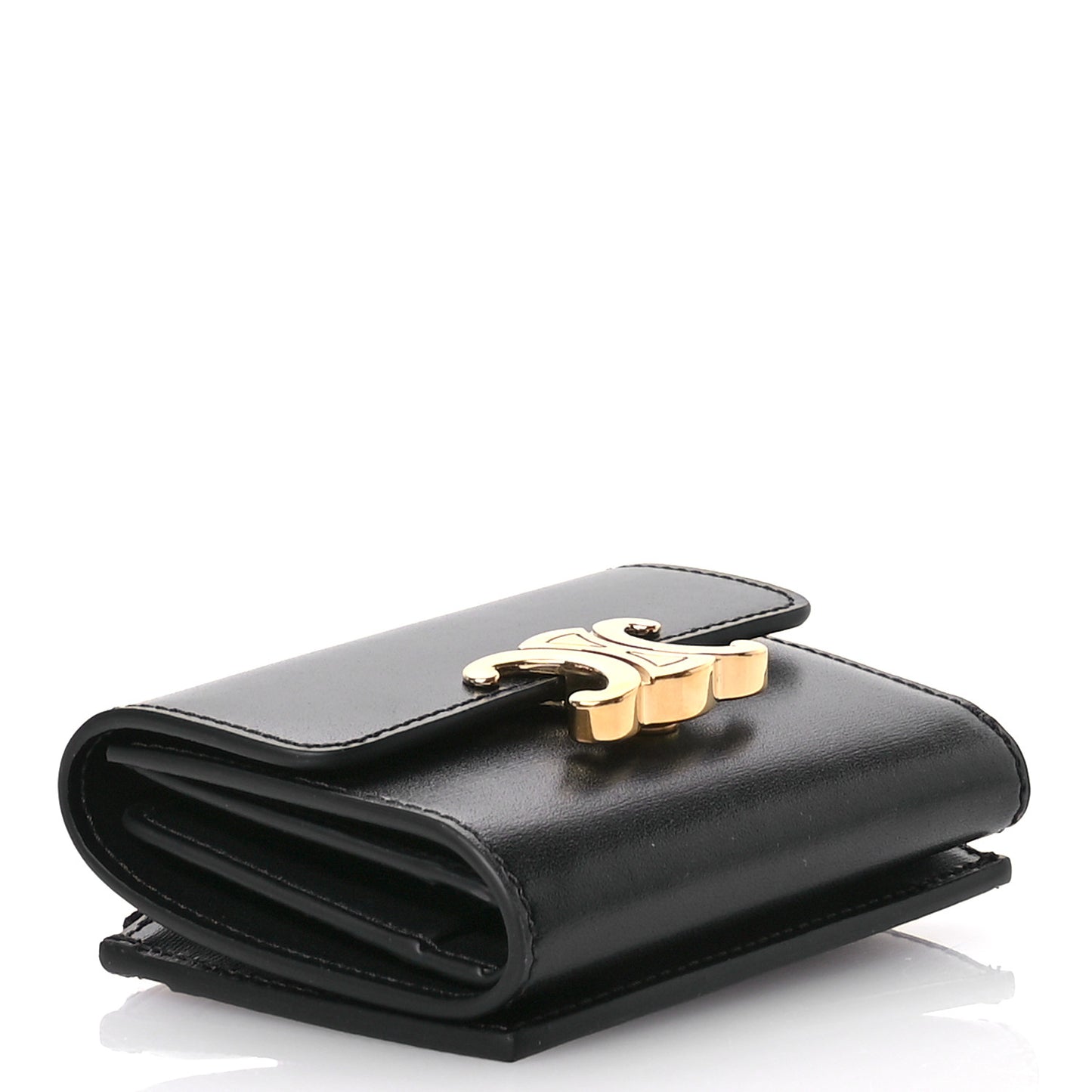 Calfskin Compact Triomphe Wallet With Coin Purse Black