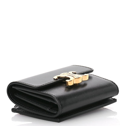 Celine Calfskin Compact Triomphe Wallet With Coin Purse Black 4 of 9