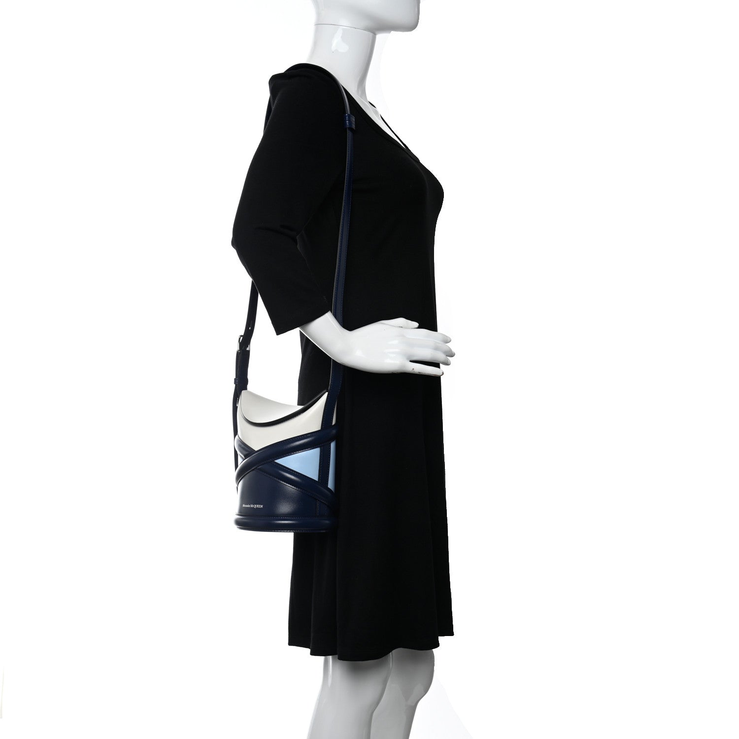 Alexander McQueen Calfskin The Curve Colorblock Micro Shoulder Bag Navy Ivory Blue 2 of 9