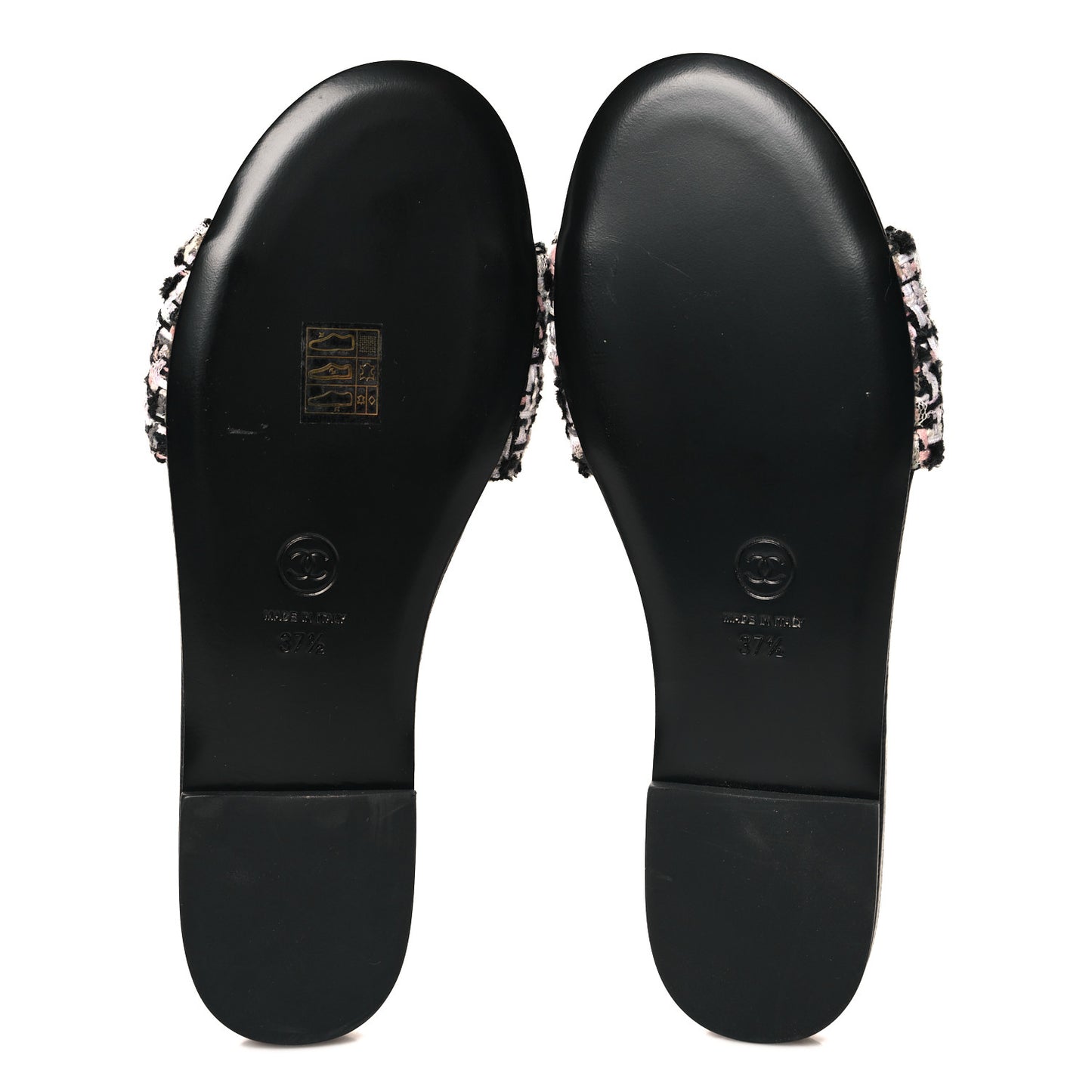 Tweed CC Chain Mule Sandals 37.5 Black Multicolor