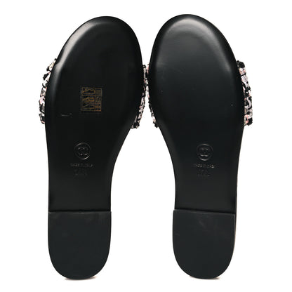 Chanel Tweed CC Chain Mule Sandals 37.5 Black Multicolor 6 of 10