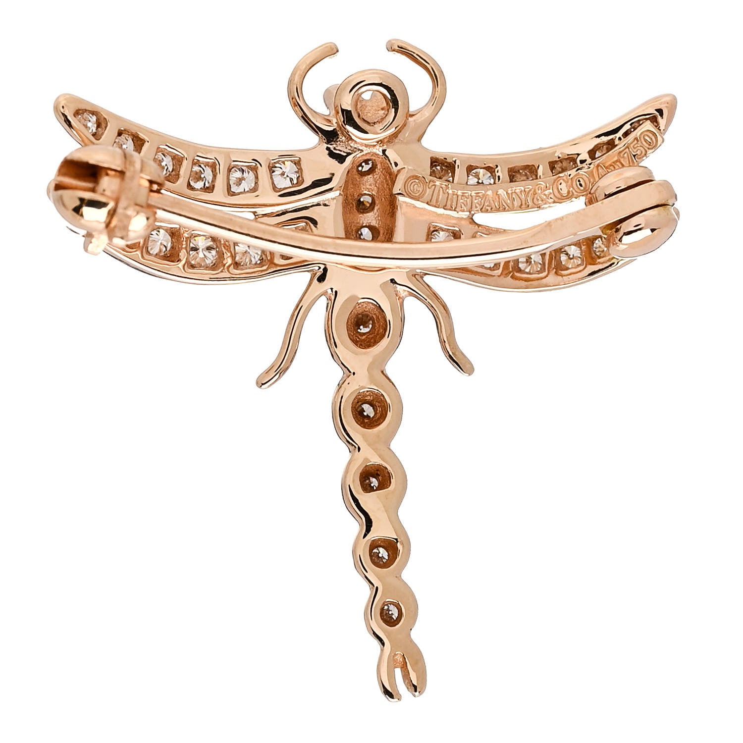 Tiffany 18K Rose Gold Diamond Dragonfly Brooch Pin 4 of 6