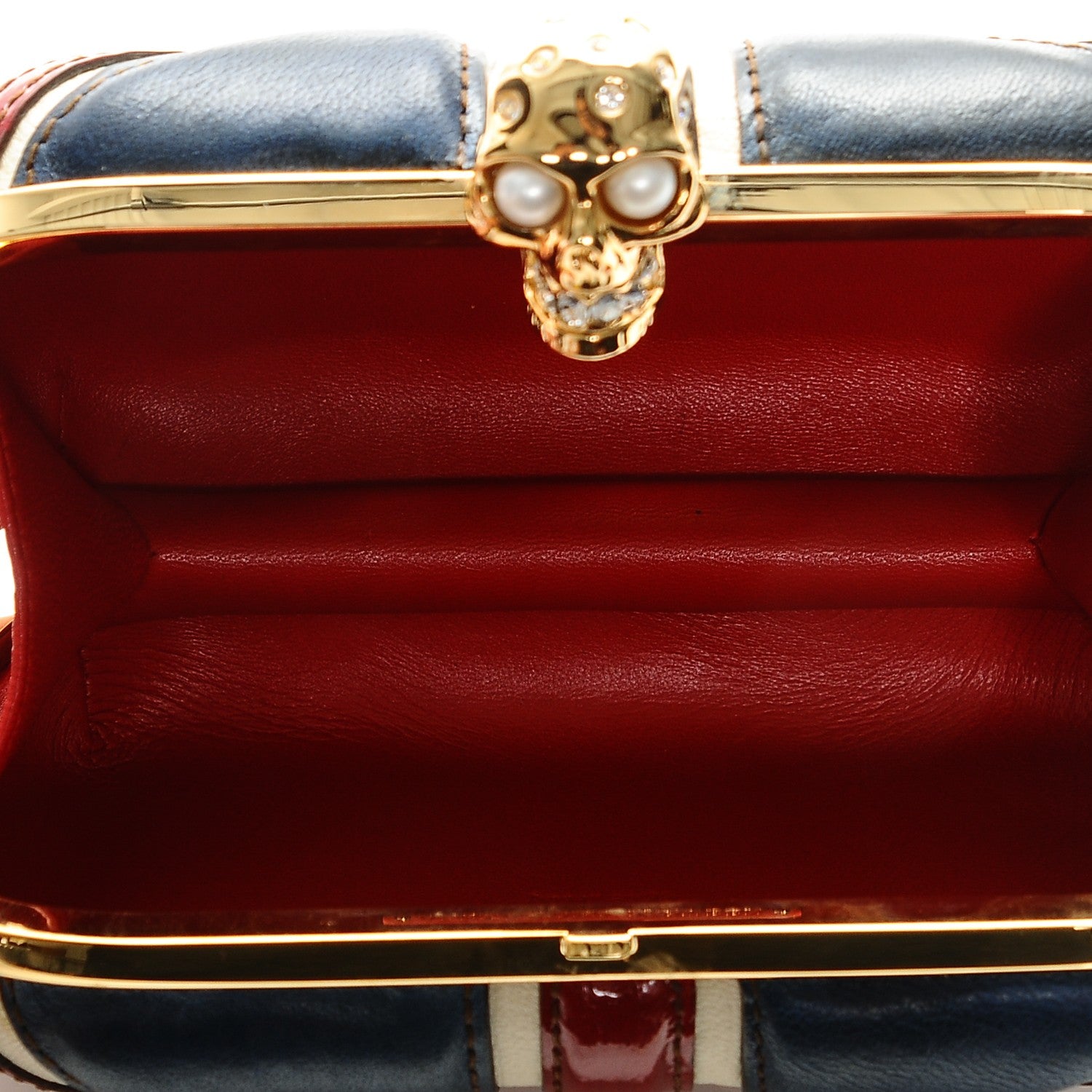 Alexander McQueen Patent Calfskin Britannia Skull Box Clutch Red Blue 5 of 7