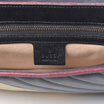 Gucci Vintage Effect Calfskin Matelasse Diagonal Striped Small Torchon GG Marmont Shoulder Bag Black Beige 6 of 11